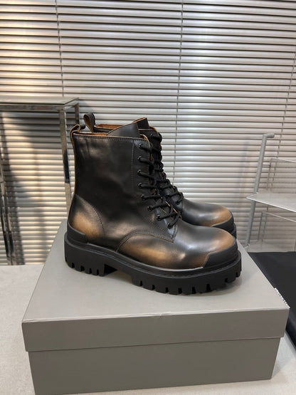 CHUNKY BOOTS IN BLACK MIX BRONZE SMOOTH CALFSKIN