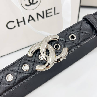 DOUBLE C BELT 30MM IN BLACK QUILTED LEATHER WITH SILVER BUCKLE