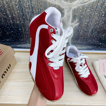 NB Red And Crimson Color Sneakers Cowhide