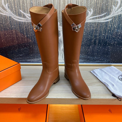 KNEE HIGH BOOTS IN BRONZE BROWN CALFSKIN