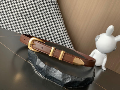 BELT 25MM MEDIUM WESTERN IN DARK BROWN CALFSKIN GOLD BUCKLE