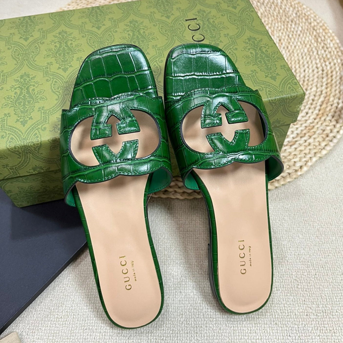 GG Cut Out Slide Sandals Forest Green