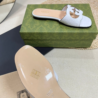 GG Cut Out Slide Sandals White