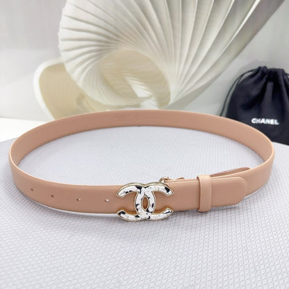 CC 30MM BELT IN ALMOND BEIGE SHINNY CALFSKIN WHITE LOGO