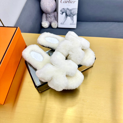0RAN SHEARLING SANDALS WHITE