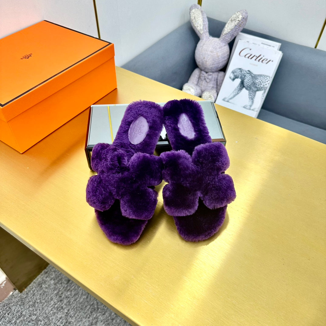 0RAN SHEARLING SANDALS PLUM PURPLE
