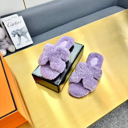 ORAN SHEARLING SANDALS PERIWINKLE PURPLE