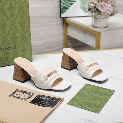 GG High Heels Half Slippers White