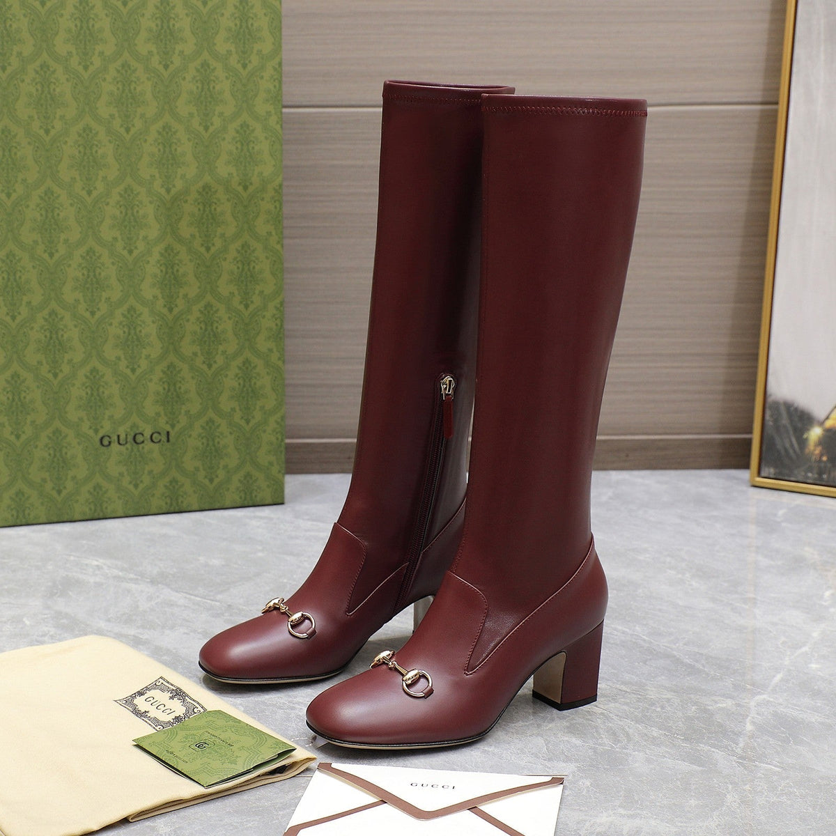 GG HORSEBIT KNEE HIGH BOOTS IN SANGRIA RED SHEEPSKIN