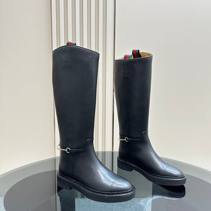 SLIM HORSEBIT KNEE BOOTS WITH WEB IN BLACK CALFSKIN