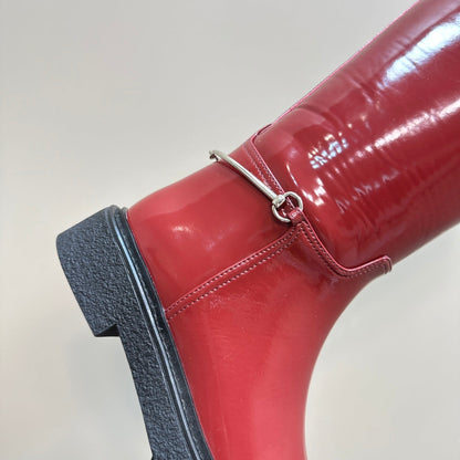 SLIM HORSEBIT KNEE BOOTS WITH WEB IN RED GLOSSY CALFSKIN