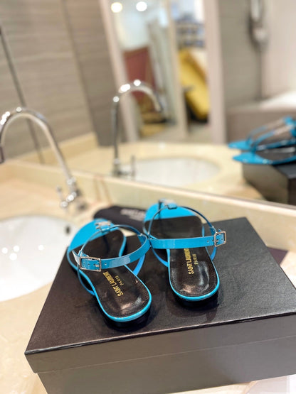 SL CASSANDRA SANDALS CERULEAN POLISHED CALFSKIN