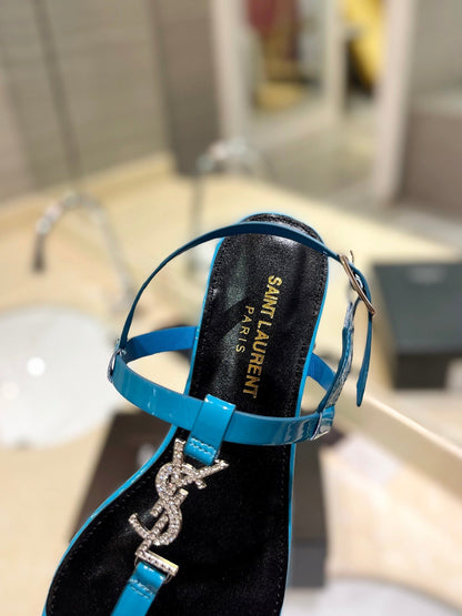 SL CASSANDRA SANDALS CERULEAN POLISHED CALFSKIN