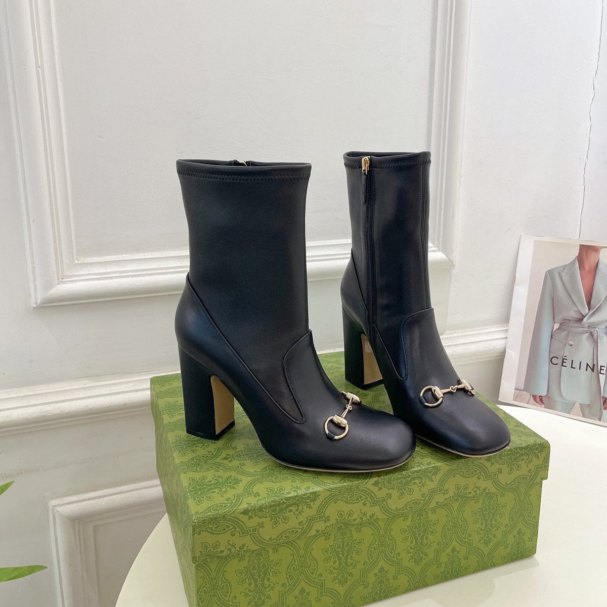 HORSEBIT ANKLE BOOTS 9.5CM IN BLACK SHEEPSKIN