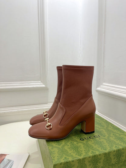 HORSEBIT ANKLE BOOTS 6.5CM IN CINNAMON BROWN SHEEPSKIN