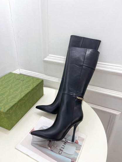 SIGNORIA KNEE BOOTS 10.5CM IN BLACK CALFSKIN