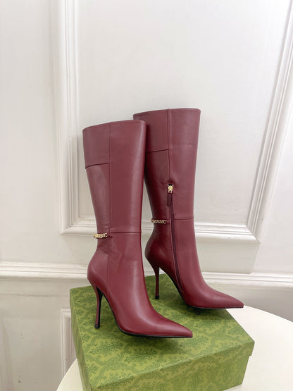 SIGNORIA KNEE BOOTS 10.5CM IN BURGUNDY RED CALFSKIN