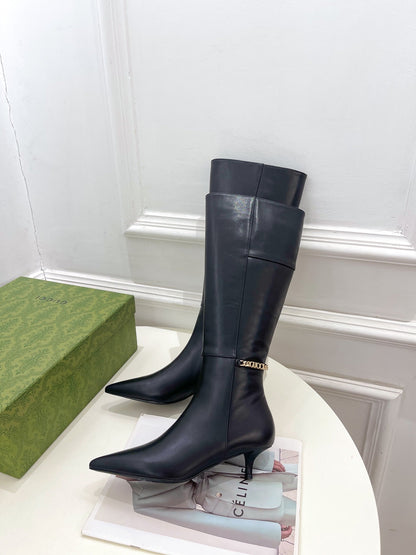 SIGNORIA KNEE BOOTS 4.5CM IN BLACK CALFSKIN
